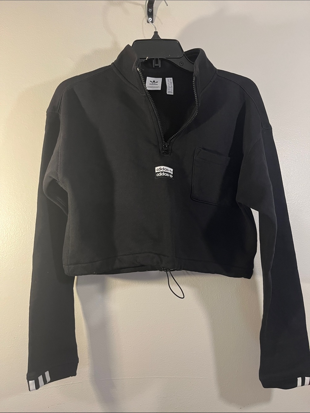 adidas Black Cropped Half-Zip Bomber Sweatshirt